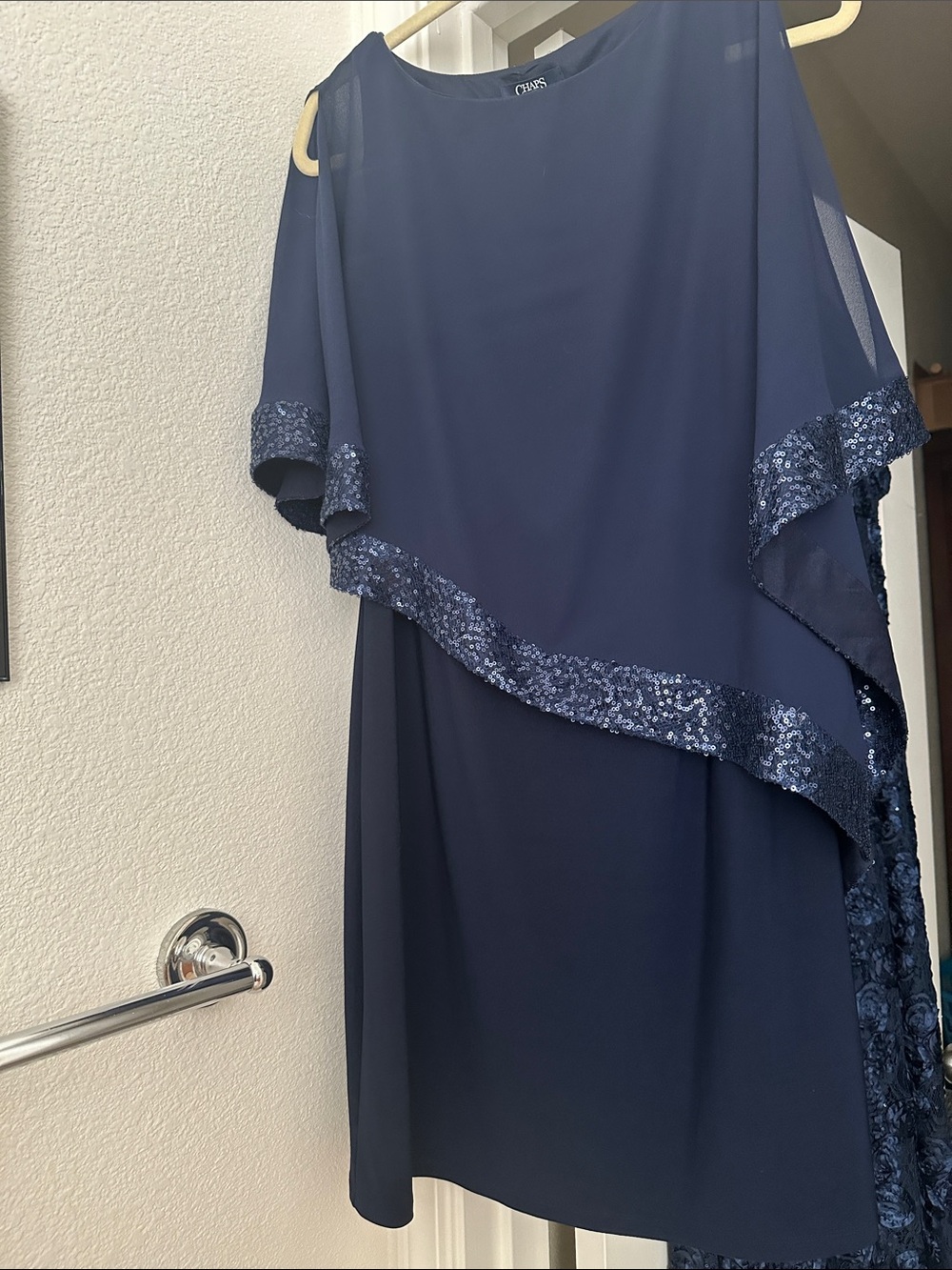 Champs Navy Blue Sequin Trim Overlay dress